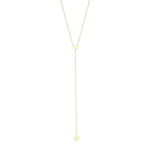 Initial Line & Heart Lariat Necklace