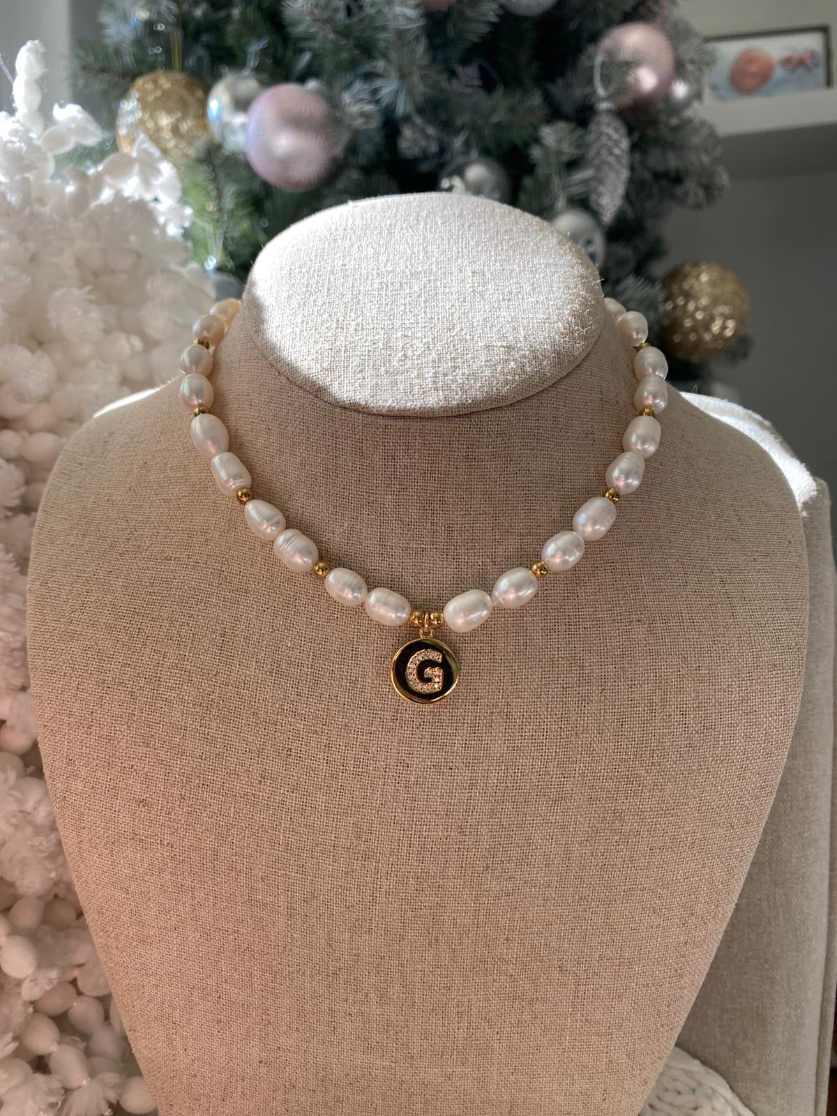 Coin Pearl Initial Necklace