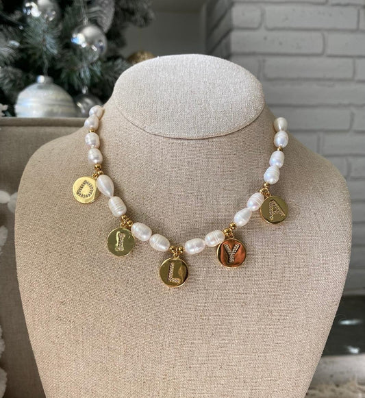 Coin Pearl Name Necklace